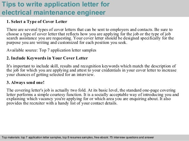 electrical maintenance engineer application letter