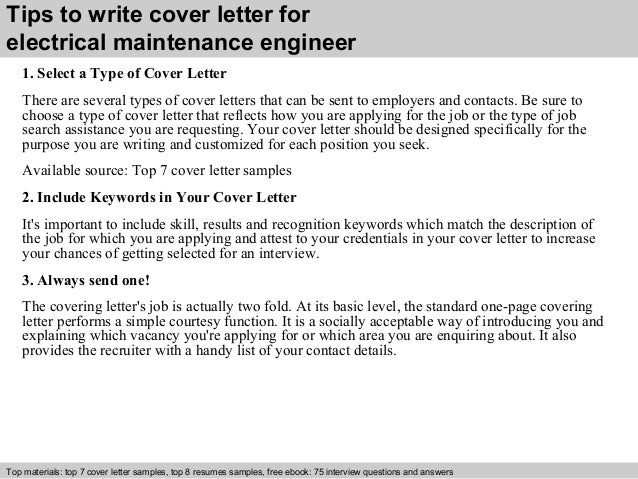 Sample cover letter electrical engineering job