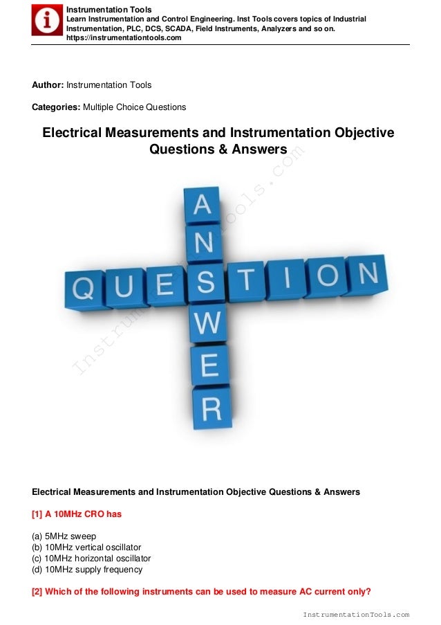 Electrical measurements and instrumentation MCQ