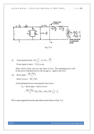 L e c t u r e N o t e s – E l e c t r i c a l M a c h i n e - I I [ B E E 1 4 0 1 ] P a g e | 23
Fig: 3.13
This is quite apparent from the equivalent circuit shown in Fig: 3.13.
EE DEPT. Veer Surendra Sai University of Technology, Burla
 