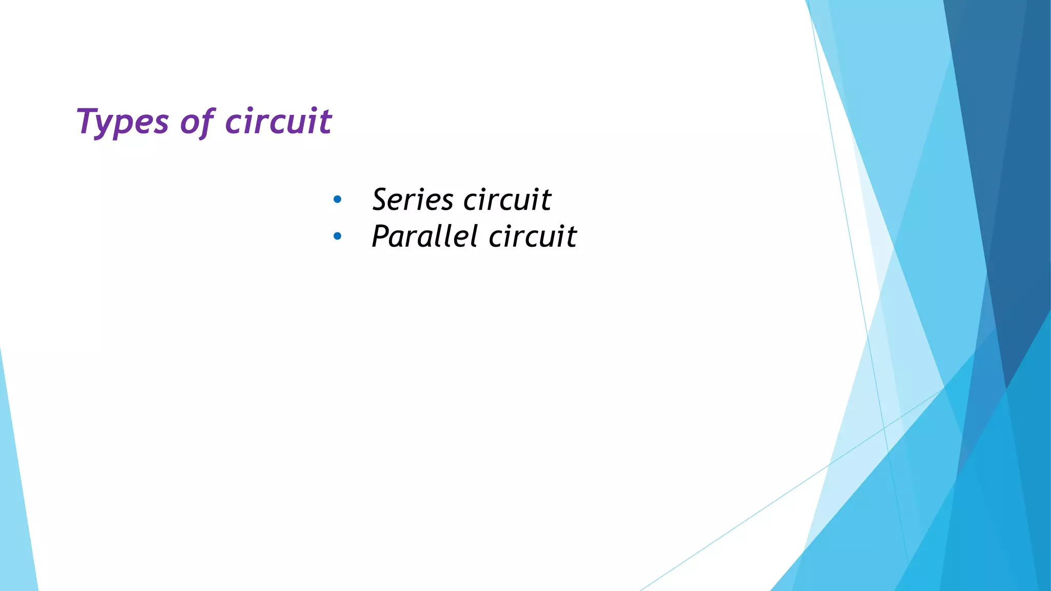 Types of circuit
• Series circuit
• Parallel circuit
 