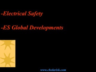 -Electrical Safety
-ES Global Developments
P.G. Sreejith
Cholamandalam MS Risk Services Ltd.
www.cholarisk.com
 