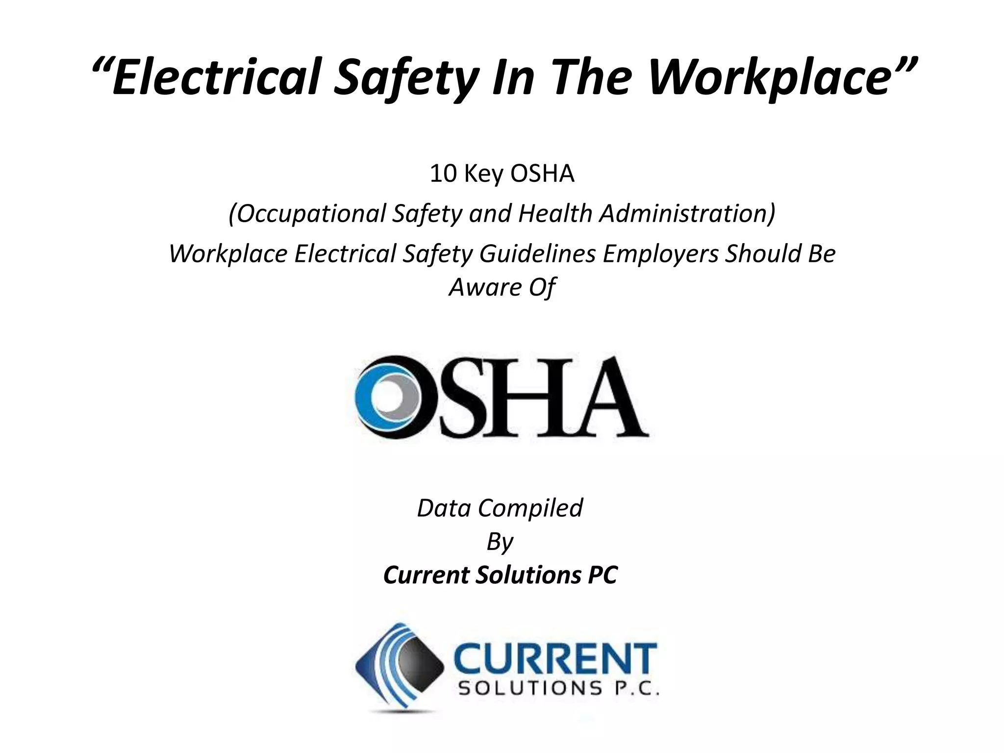 Electrical Safety In The Workplace PPT