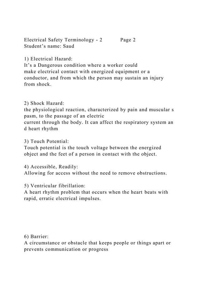 Electrical Safety Terminology 2Page 2Student’s name Saud .docx