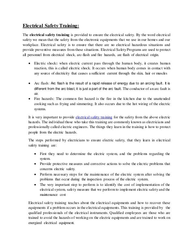 Electrical safety training