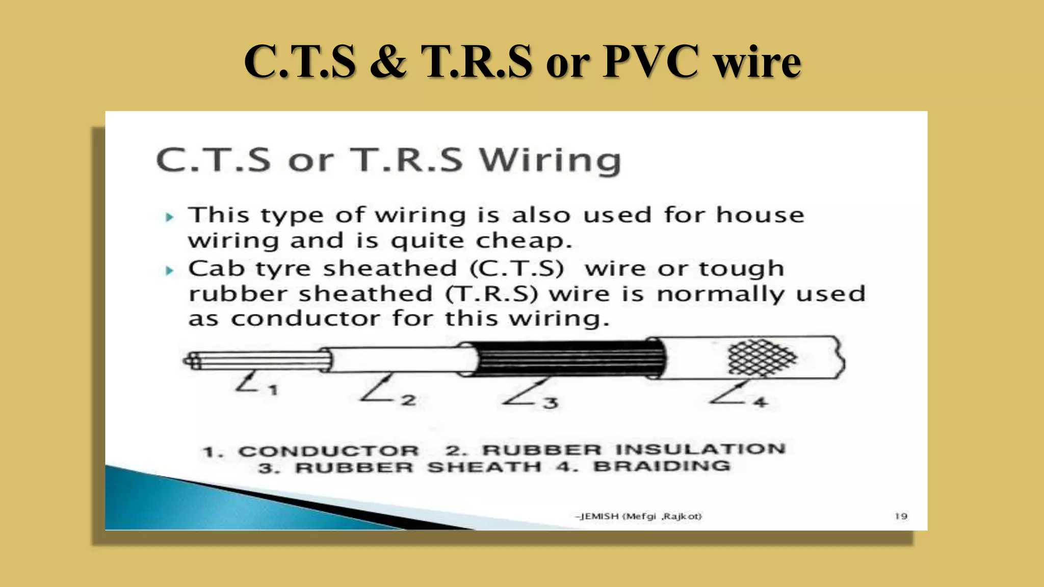 C.T.S & T.R.S or PVC wire
 