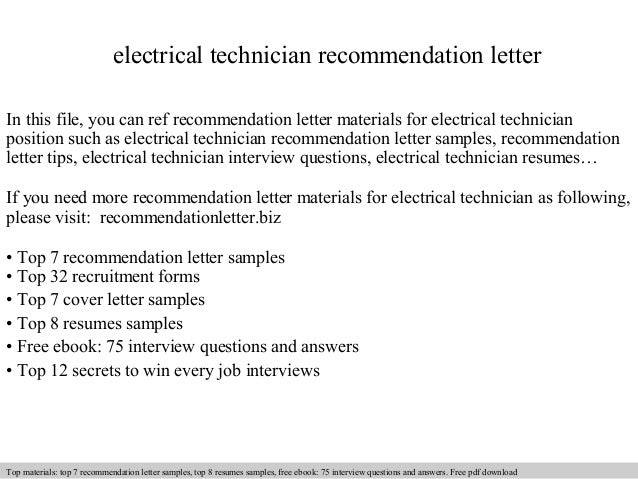 electrical technician recommendation letter writing a recommendation letter for a job