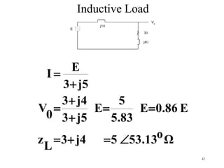 42
Inductive Load
Vo
E
j1
j4
3
Ωo53.135j43
L
z
E0.86E
5.83
5
E
j53
j43
0
V
j53
E
I







 