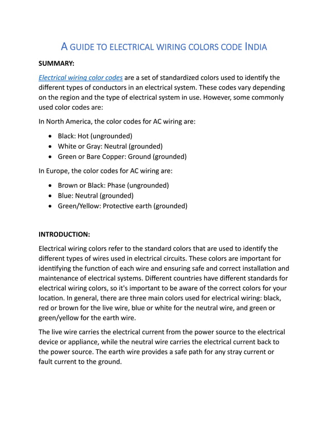 ELECTRICAL WIRING COLOUR CODES | DOCX