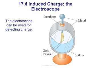 The electroscope
can be used for
detecting charge:
17.4 Induced Charge; the
Electroscope
 