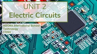 UNIT 2
Electric Circuits
AGORA International School
Technology
3 ESO
 