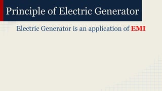 Principle of Electric Generator
Electric Generator is an application of EMI
 