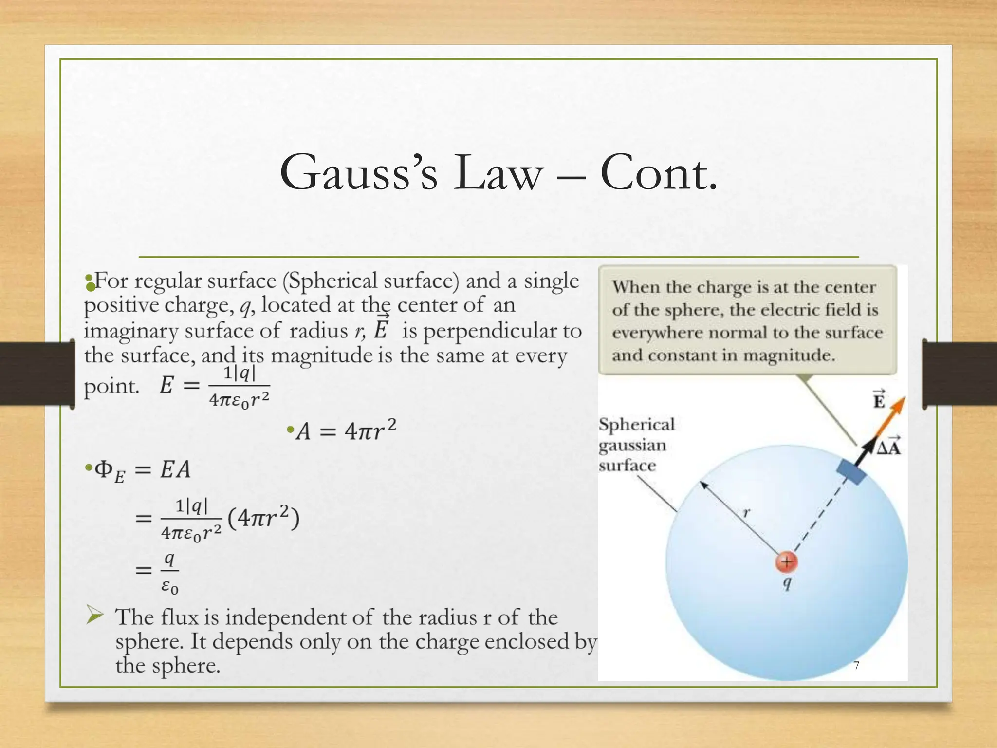 Gauss’s Law – Cont.
•
7
 