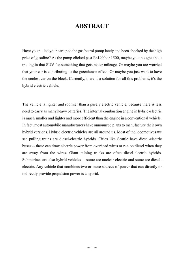 Electric hybrid vehicle Seminar Report