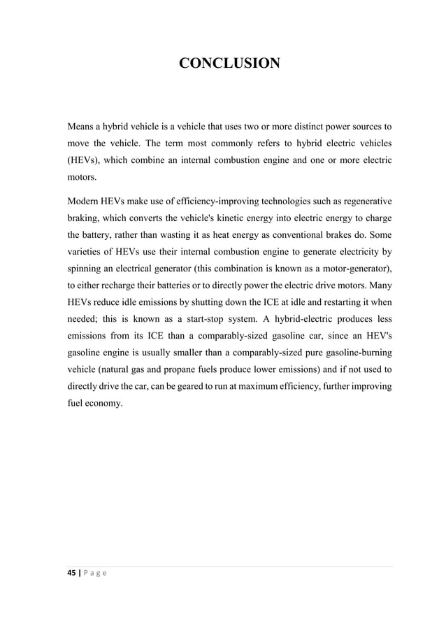 Electric hybrid vehicle Seminar Report