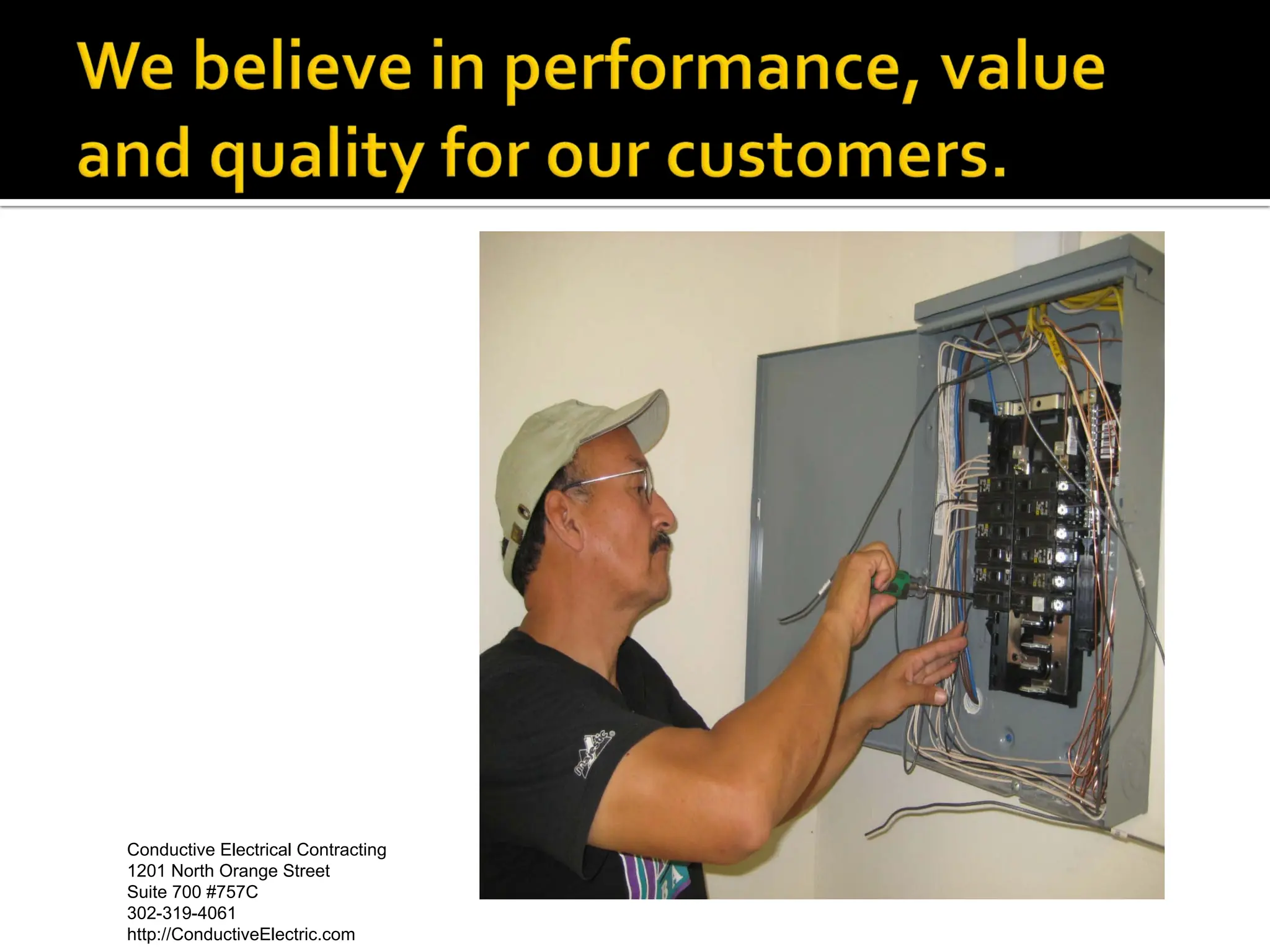 Conductive Electrical Contracting
1201 North Orange Street
Suite 700 #757C
302-319-4061
http://ConductiveElectric.com
 