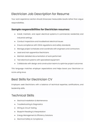 Electrician Resume Examples & Writing Guide for 2025 | PDF