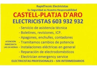 Electricistas Castell Platja de Aro 603 932 932