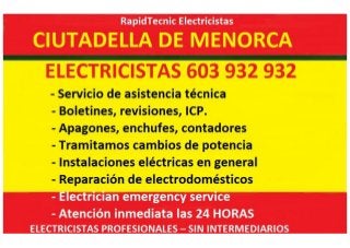 Electricistas Ciutadella de Menorca 603 932 932