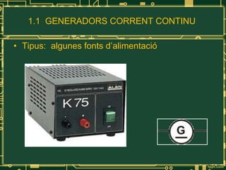 1.1  GENERADORS CORRENT CONTINU  Tipus:  algunes fonts d’alimentació  