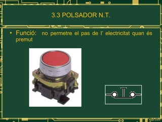 3.3 POLSADOR N.T. Funció:  no   permetre el pas de l’ electricitat quan és premut 