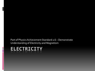 Part of Physics Achievement Standard 2.6 – Demonstrate
Understanding of Electricity and Magnetism

ELECTRICITY
 