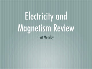 Electricity and
Magnetism Review
     Test Monday
 
