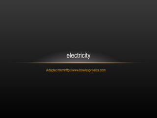 electricity
Adapted fromhttp://www.bowlesphysics.com
 