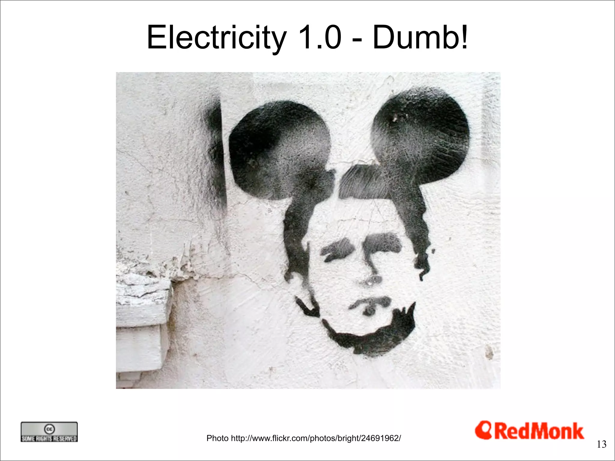 Electricity 1.0 - Dumb!




    Photo http://www.flickr.com/photos/bright/24691962/
                                                          13
 