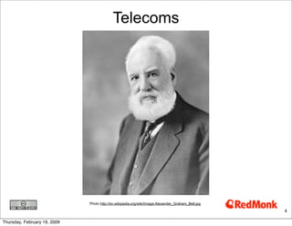 Telecoms




                              Photo http://en.wikipedia.org/wiki/Image:Alexander_Graham_Bell.jpg

                                                                                                   4

Thursday, February 19, 2009
 