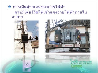 การเดิน สายเมนของการไฟฟ้า
 ผ่า นมิเ ตอร์ว ัด ไฟเข้า แผงจ่า ยไฟฟ้า ภายใน
อาคาร
 