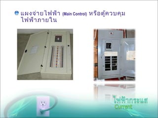 แผงจ่า ยไฟฟ้า   (Main Control)   หรือ ตู้ค วบคุม
ไฟฟ้า ภายใน
 