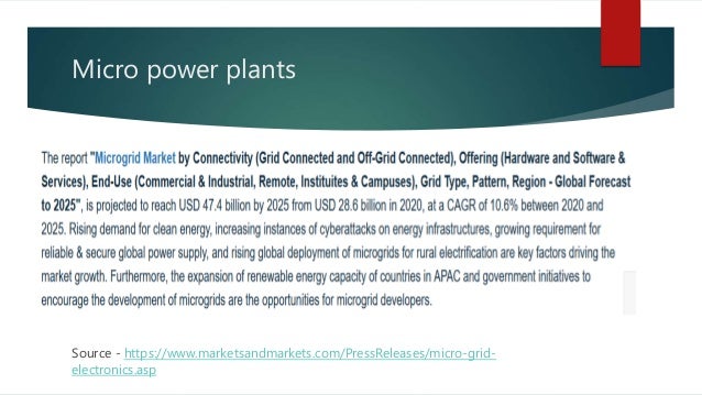 Micro power plants
Source - https://www.marketsandmarkets.com/PressReleases/micro-grid-
electronics.asp
 