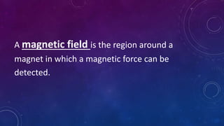 A magnetic field is the region around a
magnet in which a magnetic force can be
detected.
 