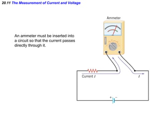 20.11  The Measurement of Current and Voltage An ammeter must be inserted into a circuit so that the current passes directly through it. 