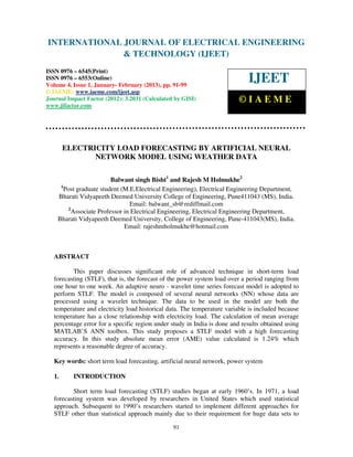 Electricity load forecasting by artificial neural network model | PDF