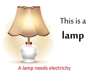 This is a
lamp
A lamp needs electricity
 
