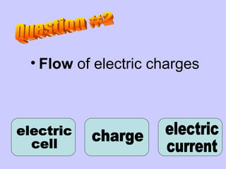 Flow  of electric charges electric cell electric  current charge Question #2 