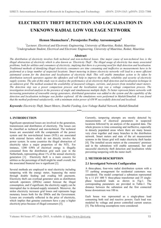 Electricity theft detection and localisation in unknown radial low ...