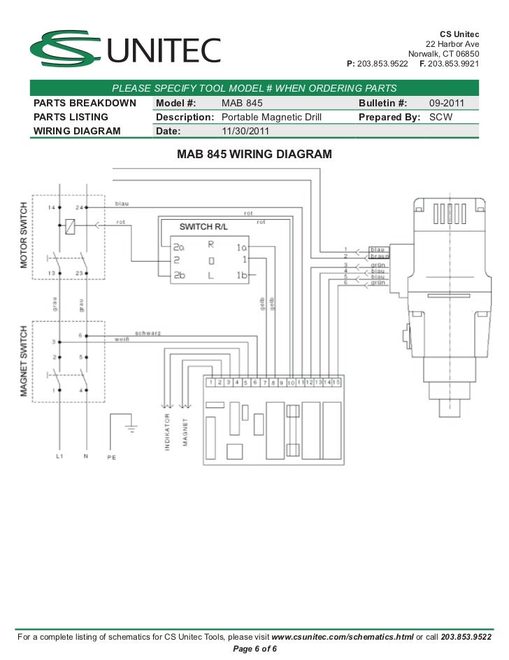 Cs Unitec Electric Magnetic Drills Schematic Mab 845