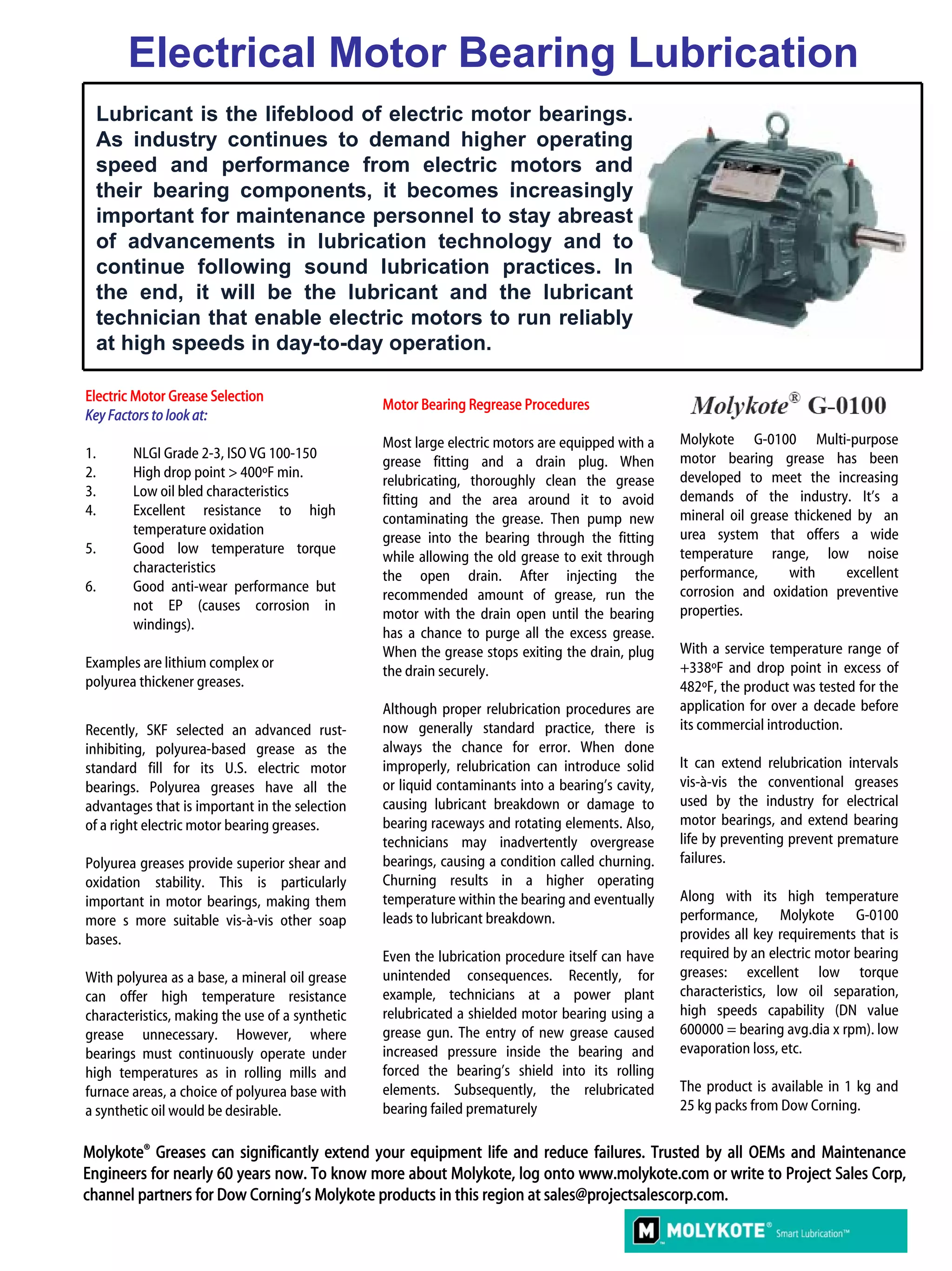 Electric Motor Bearing Grease Selection Project Sales Corp PDF