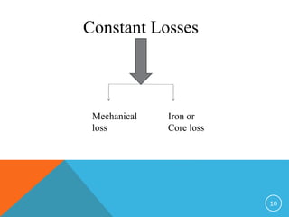 Constant Losses
Iron or
Core loss
Mechanical
loss
10
 