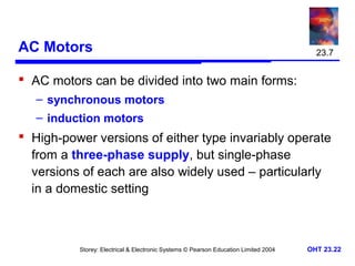 AC Motors 
 AC motors can be divided into two main forms: 
– synchronous motors 
– induction motors 
23.7 
 High-power v...