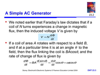 A Simple AC Generator 
 We noted earlier that Faraday’s law dictates that if a 
coil of N turns experiences a change in m...