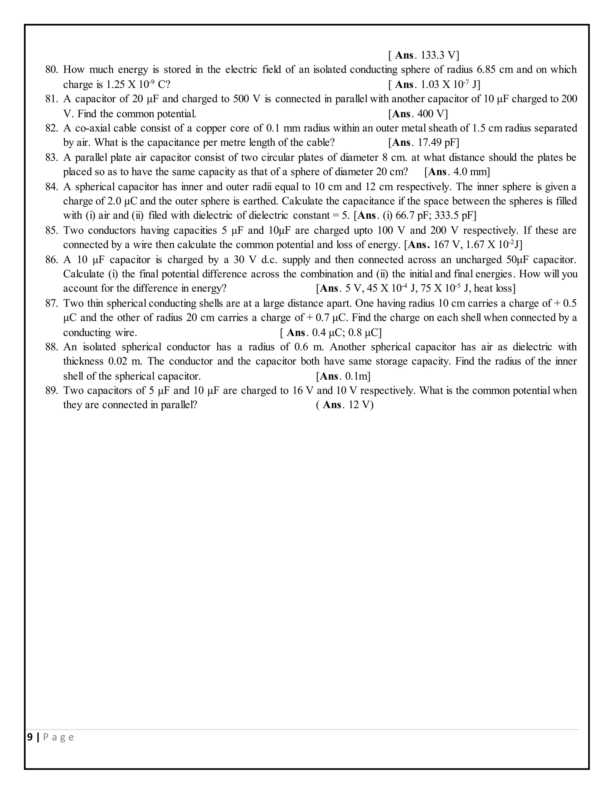 Electric potential numericals | DOCX