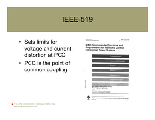 PHILLIPS ENGINEERS+ CONSULTANTS, INC.
www.phillipsengineers.com
IEEE-519
• Sets limits for
voltage and current
distortion at PCC
• PCC is the point of
common coupling
 