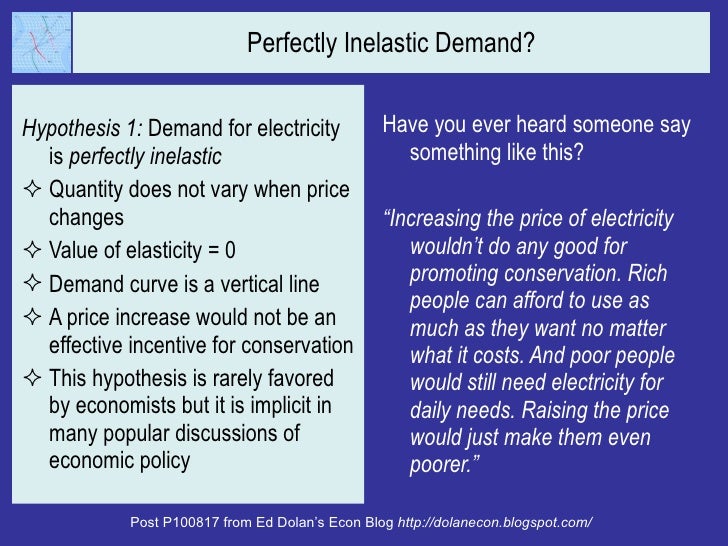 Perfectly Inelastic Demand? <ul><li>Hypothesis 1:  Demand for electricity is  perfectly inelastic </li></ul><ul><li>Quanti...