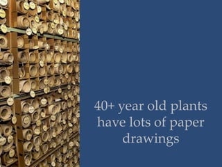 40+ year old plants
have lots of paper
drawings
 