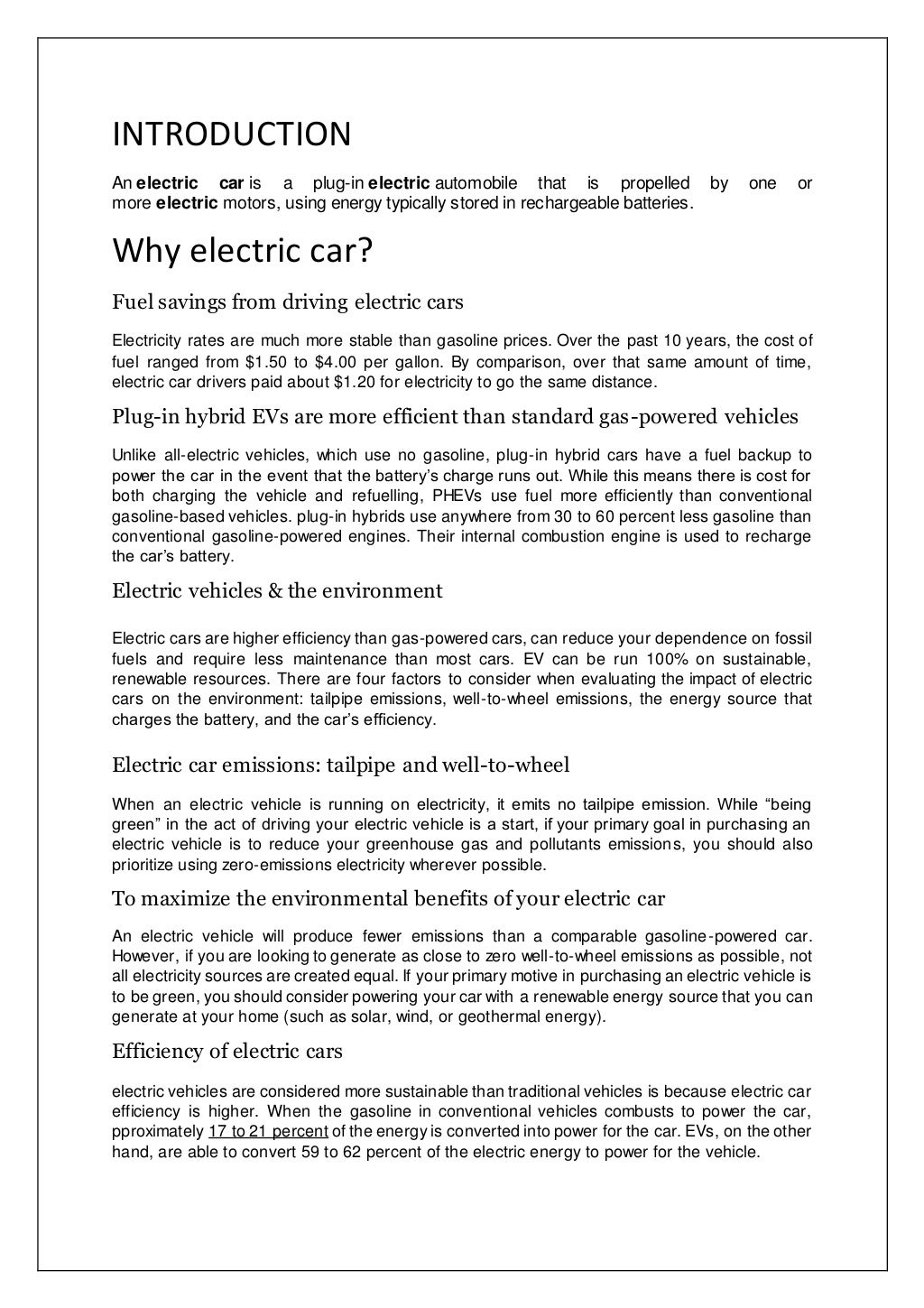 Electric vehicle report