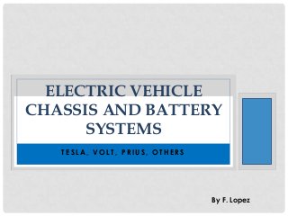 ELECTRIC VEHICLE
CHASSIS AND BATTERY
SYSTEMS
TESLA, VOLT, PRIUS, OTHERS

By F. Lopez

 